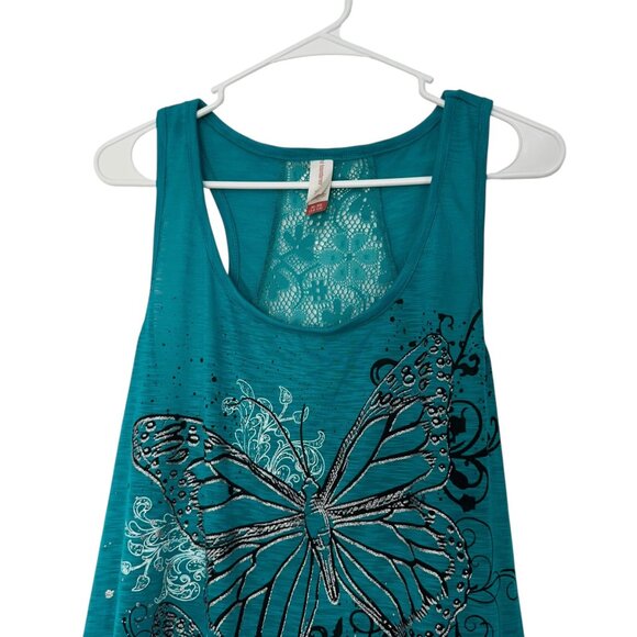 No Boundaries Womens Butterfly Lace Racerback Tank Top XL/XG 15-17 Teal Color - Picture 2 of 11